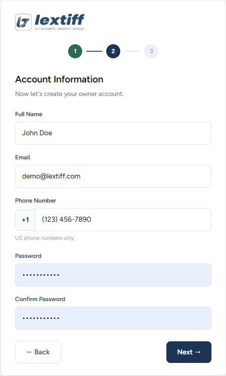 Lextiff SMS opt-in step 1