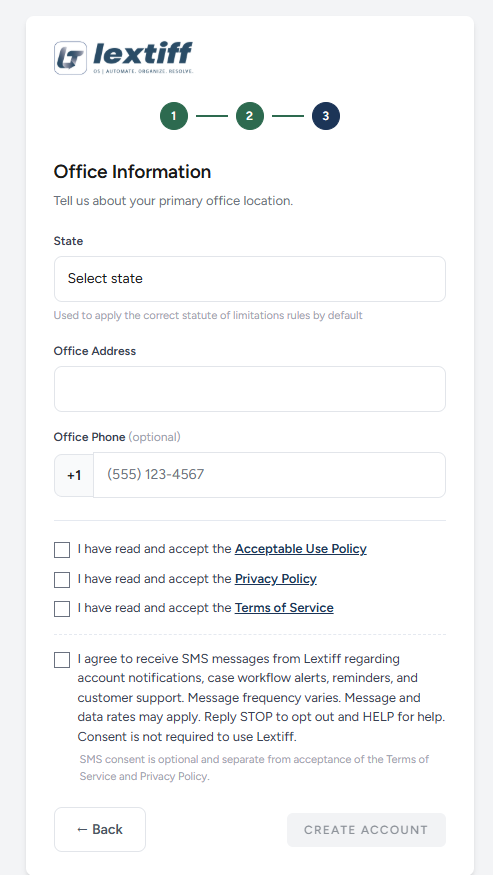 Lextiff SMS opt-in step 2